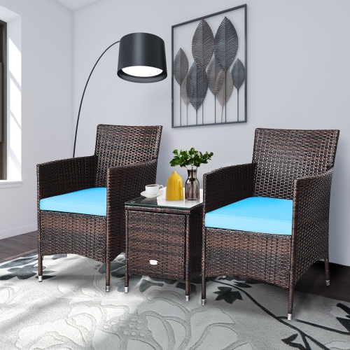 3 Pieces Ergonomic Wicker Patio Conversation Set