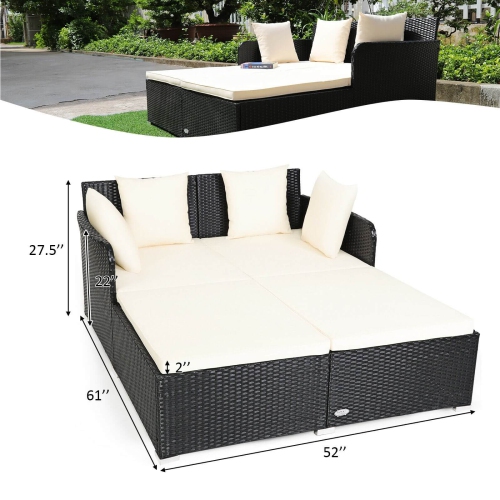 Rattan Outdoor Daybed with Plush Cushions and Pillows, Perfect for Relaxation