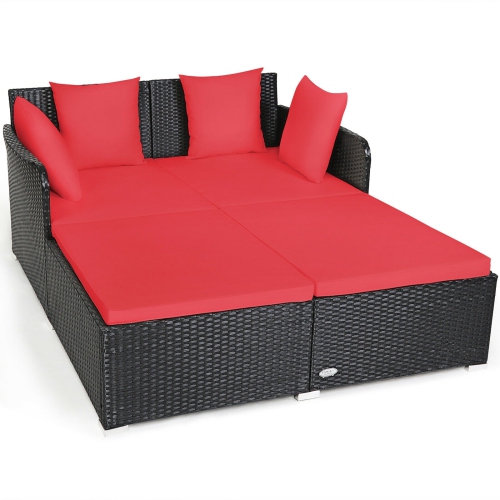 SLICKBLUE  Rattan Outdoor Daybed With Plush Cushions And Pillows, Perfect for Relaxation