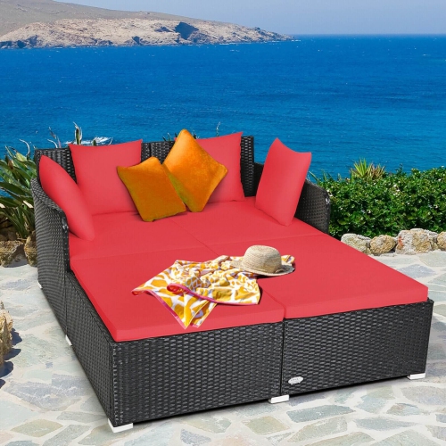 Rattan Outdoor Daybed with Plush Cushions and Pillows, Perfect for Relaxation