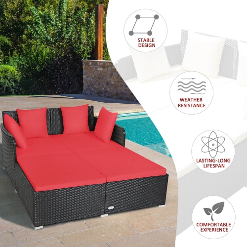 Rattan Outdoor Daybed with Plush Cushions and Pillows, Perfect for Relaxation