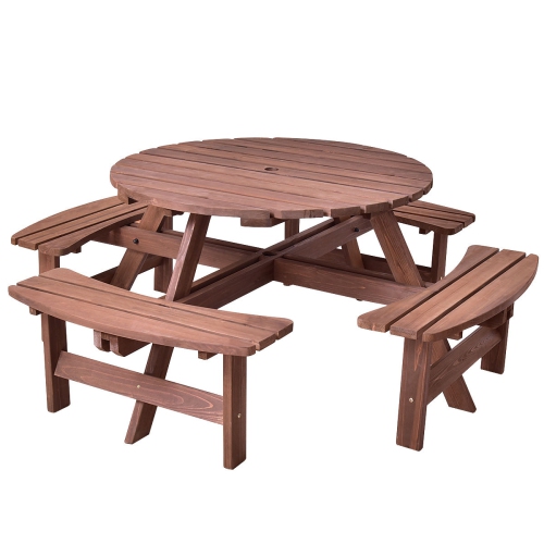 SLICKBLUE  Patio 8 Seat Wood Picnic Dining Seat Bench Set