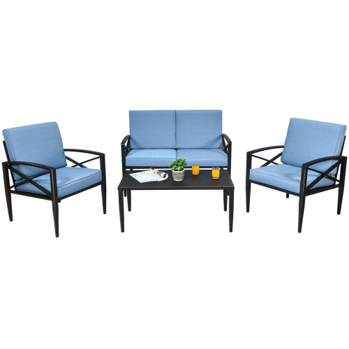 SLICKBLUE  4 Pieces Patio Furniture Set Aluminum Frame Cushioned Sofa