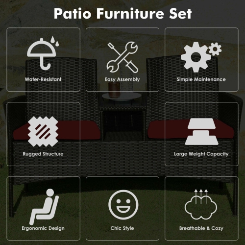 Patented Modern Patio Set with Built-in Coffee Table and Cushions