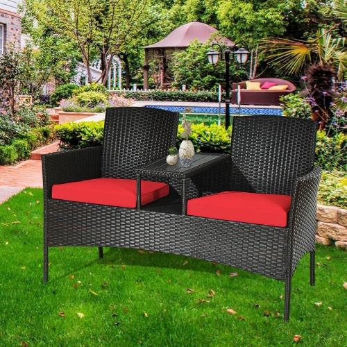 Patented Modern Patio Set with Built-in Coffee Table and Cushions