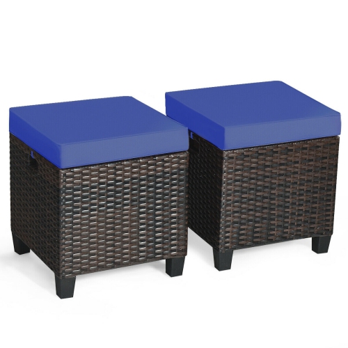 SLICKBLUE  Cushioned Patio Ottomans, 2-Piece Rattan Footrest Set for Garden