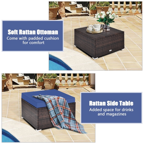 4-Piece Ottoman Garden Patio Rattan Wicker Furniture Set with Cushions
