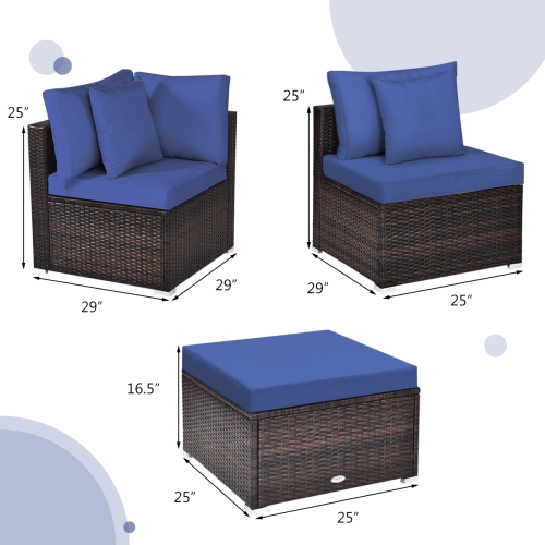 4-Piece Ottoman Garden Patio Rattan Wicker Furniture Set with Cushions