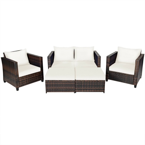 SLICKBLUE  5-Piece Patio Cushioned Rattan Furniture Set for Outdoor Comfort