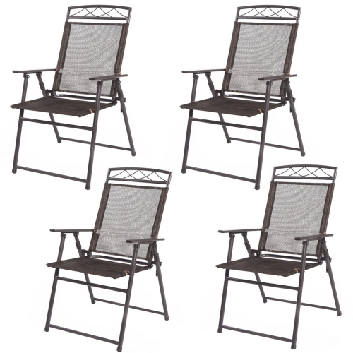 SLICKBLUE  4 Folding Patio Chairs – Steel Sling Deck Seating for Outdoor Events & Camping Trips