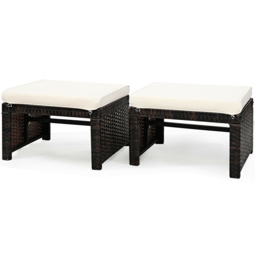 SLICKBLUE  2 Pieces Patio Rattan Ottomans With Soft Cushion for Patio And Garden