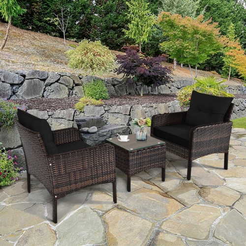 3-Piece Outdoor Rattan Patio Set with Cushioned Chairs and Table for Garden or Balcony