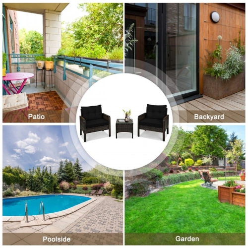 3-Piece Outdoor Rattan Patio Set with Cushioned Chairs and Table for Garden or Balcony