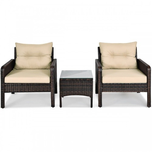 3-Piece Outdoor Rattan Patio Set with Cushioned Chairs and Table for Garden or Balcony