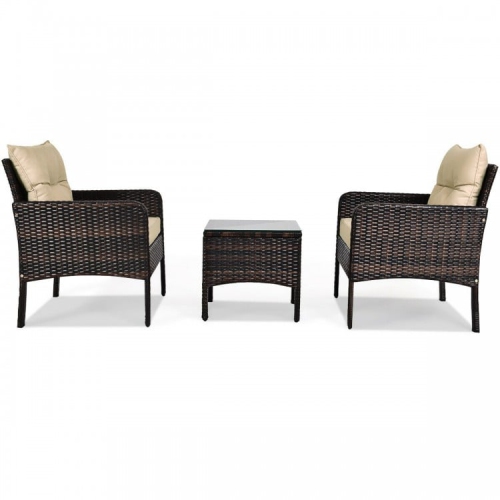 3-Piece Outdoor Rattan Patio Set with Cushioned Chairs and Table for Garden or Balcony