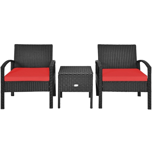 3 Piece PE Rattan Wicker Sofa Set with Washable and Removable Cushion for Patio-Red