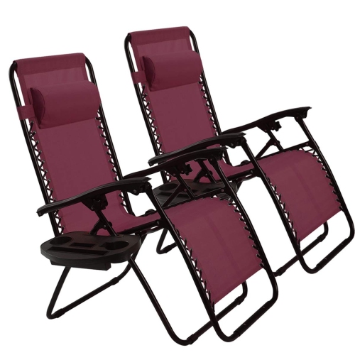 2 Pcs Folding Lounge Chair with Zero Gravity-Wine