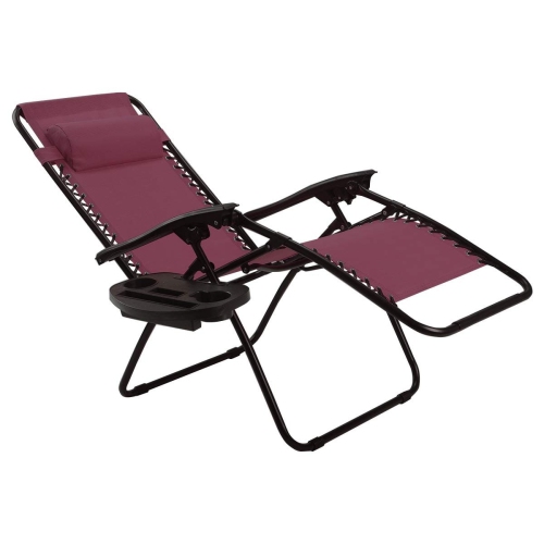 2 Pcs Folding Lounge Chair with Zero Gravity-Wine