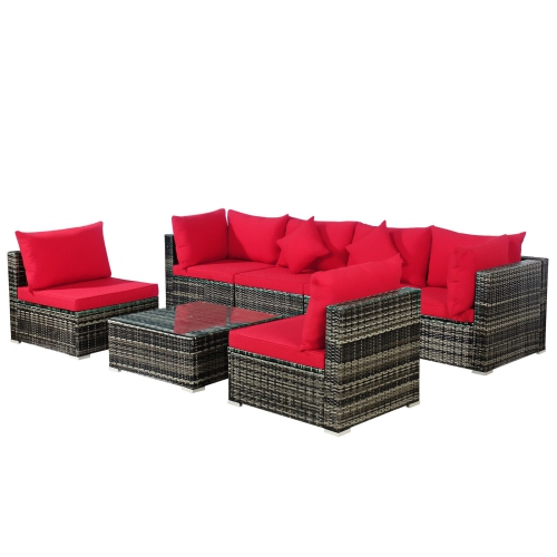 SLICKBLUE  Modern 7-Piece Rattan Patio Set, Outdoor Sectional Sofa With Cushions for Backyard