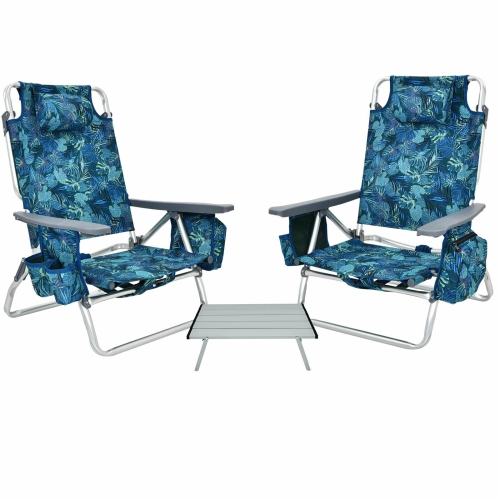 SLICKBLUE  2-Pack Outdoor Folding Backpack Chairs With 5-Position Recline for Beach Or Patio