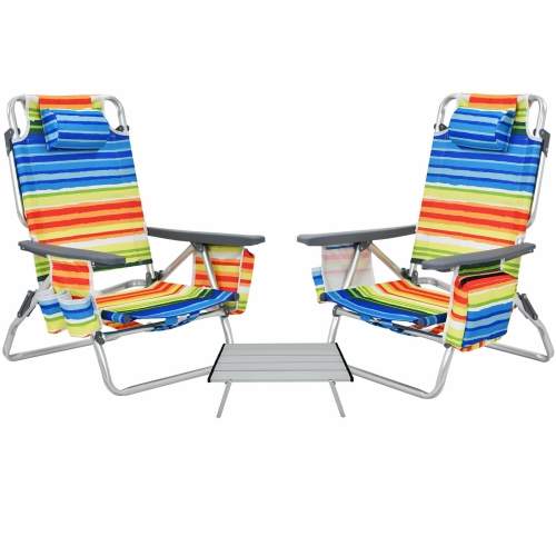 Ensemble de 2 chaises pliantes d'extérieur avec inclinaison à 5 positions pour la plage ou le patio