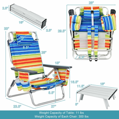 Ensemble de 2 chaises pliantes d'extérieur avec inclinaison à 5 positions pour la plage ou le patio