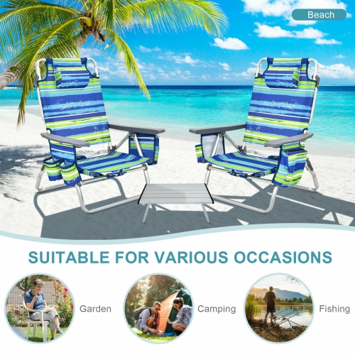 2-Pack Outdoor Folding Backpack Chairs with 5-Position Recline for Beach or Patio