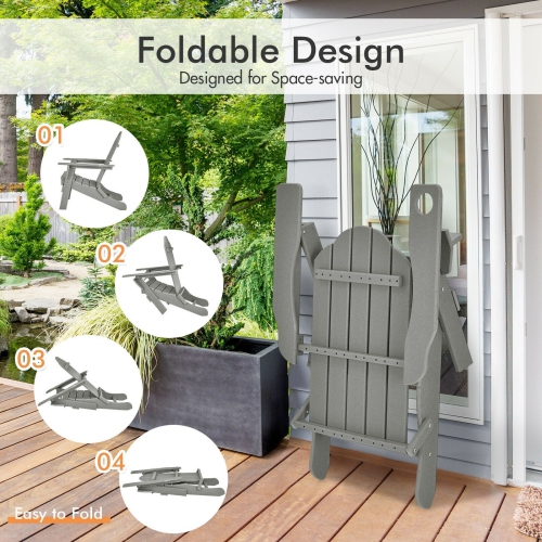 Patio Folding Adirondack Chair with Built-in Cup Holder-Gray
