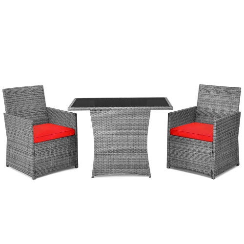 SLICKBLUE  3 Pieces Patio Rattan Furniture Set With Cushioned Armrest Sofa
