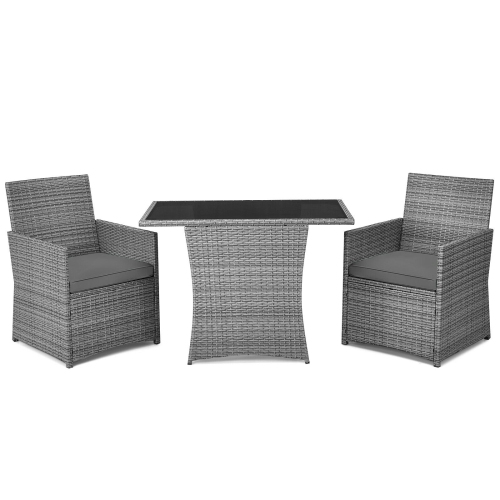 SLICKBLUE  3 Pieces Patio Rattan Furniture Set With Cushioned Armrest Sofa