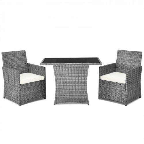 SLICKBLUE  3 Pieces Patio Rattan Furniture Set With Cushioned Armrest Sofa