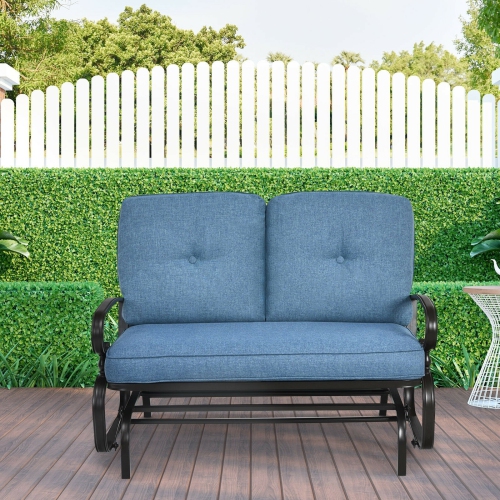 Chaise berçante extérieure à 2 sièges avec coussins confortables - Bleu