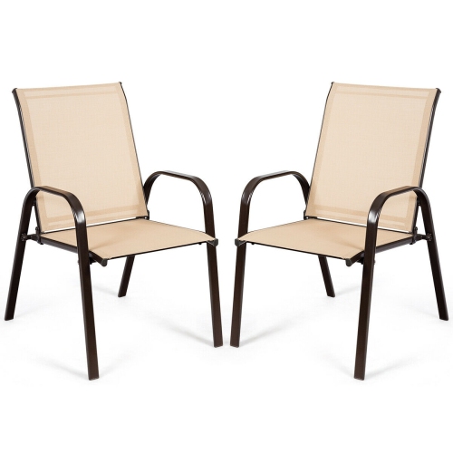 SLICKBLUE  2 PCs Patio Chairs Outdoor Dining Chair With Armrest-Beige
