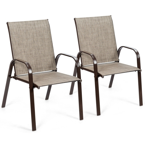SLICKBLUE  2 PCs Patio Chairs Outdoor Dining Chair With Armrest-Gray