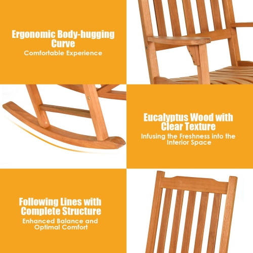 3 Pieces Eucalyptus Rocking Chair Set with Coffee Table