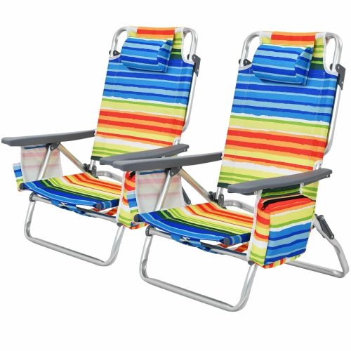 SLICKBLUE  2-Piece Foldable Backpack Beach Chair Set With Cushioned Headrest And Storage Pocket