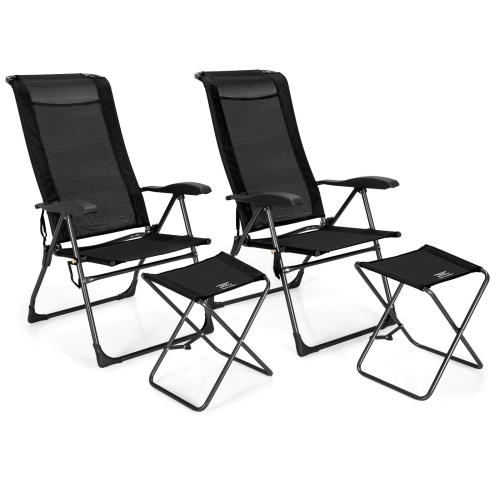SLICKBLUE  4 Pieces Patio Adjustable Back Folding Dining Chair Ottoman Set-Black