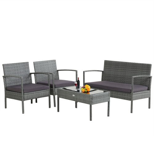 SLICKBLUE  4 Pieces Outdoor Rattan Conversation Set With Comfortable Cushion