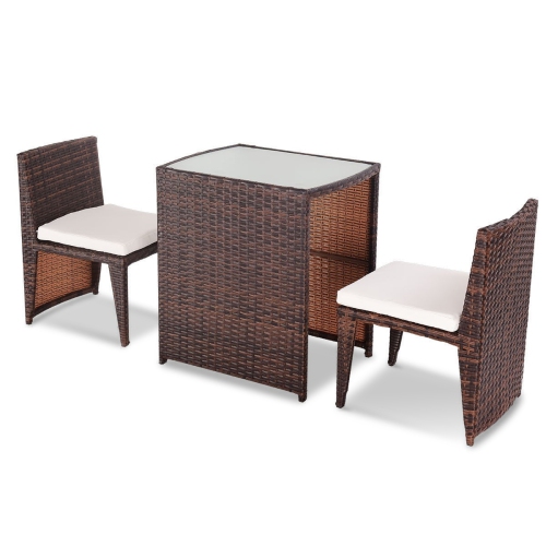 3 Pcs Cushioned Outdoor Wicker Patio Set