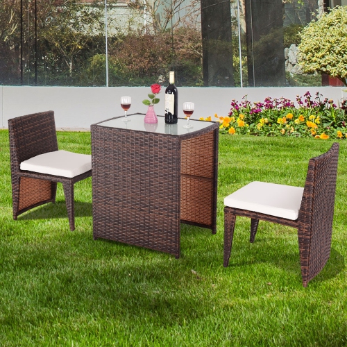 3 Pcs Cushioned Outdoor Wicker Patio Set
