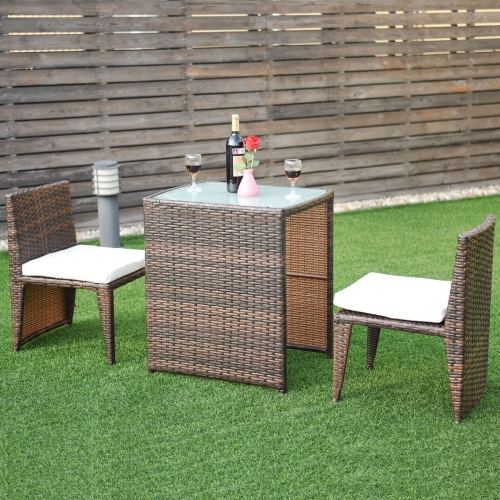 3 Pcs Cushioned Outdoor Wicker Patio Set