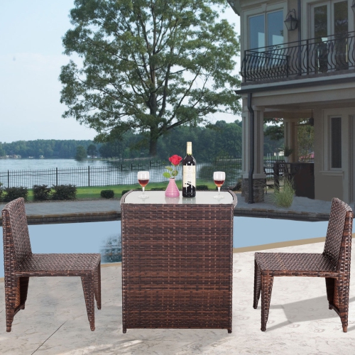 3 Pcs Cushioned Outdoor Wicker Patio Set