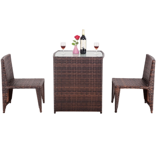 3 Pcs Cushioned Outdoor Wicker Patio Set