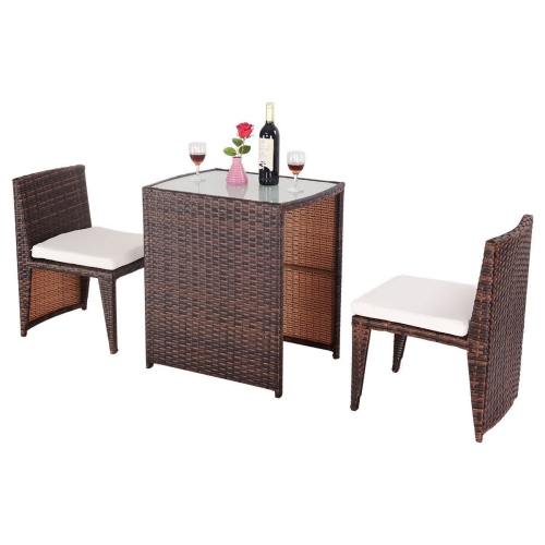 3 Pcs Cushioned Outdoor Wicker Patio Set