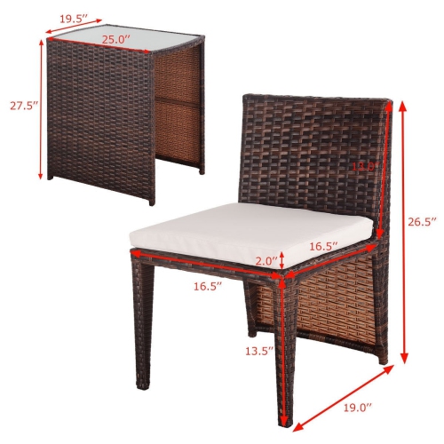 3 Pcs Cushioned Outdoor Wicker Patio Set