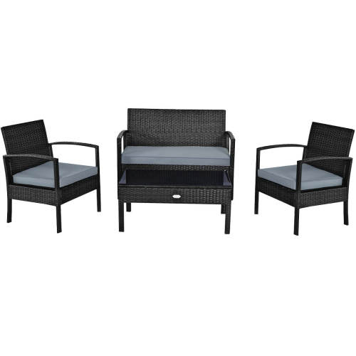 SLICKBLUE  Comfortable 4-Piece Patio Rattan Cushioned Furniture Set With Loveseat And Table
