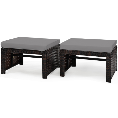 SLICKBLUE  2 Pieces Patio Rattan Ottomans With Soft Cushion for Patio And Garden