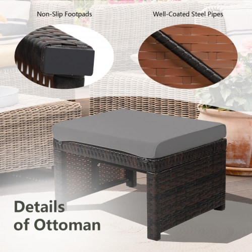 2 Pieces Patio Rattan Ottomans with Soft Cushion for Patio and Garden