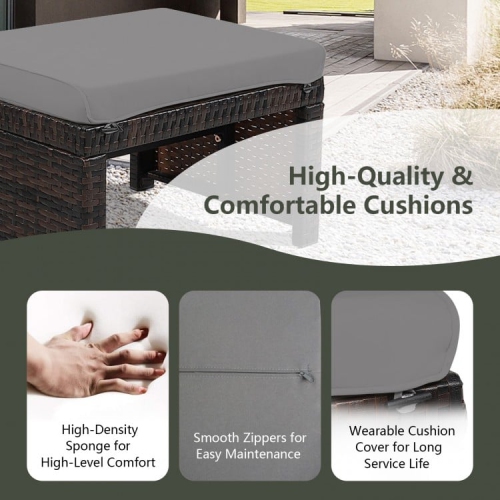 2 Pieces Patio Rattan Ottomans with Soft Cushion for Patio and Garden