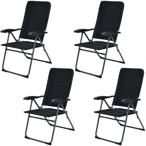 SLICKBLUE  Set Of 4 Patio Folding Chairs With Adjustable Backrest-Black